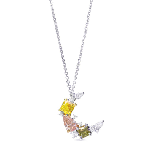 Halbmondförmiger Couture-Anhänger mit mehrfarbigen Diamanten