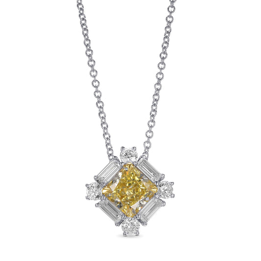 Anhänger mit Halo aus gelben, strahlenden und Baguette-Diamanten