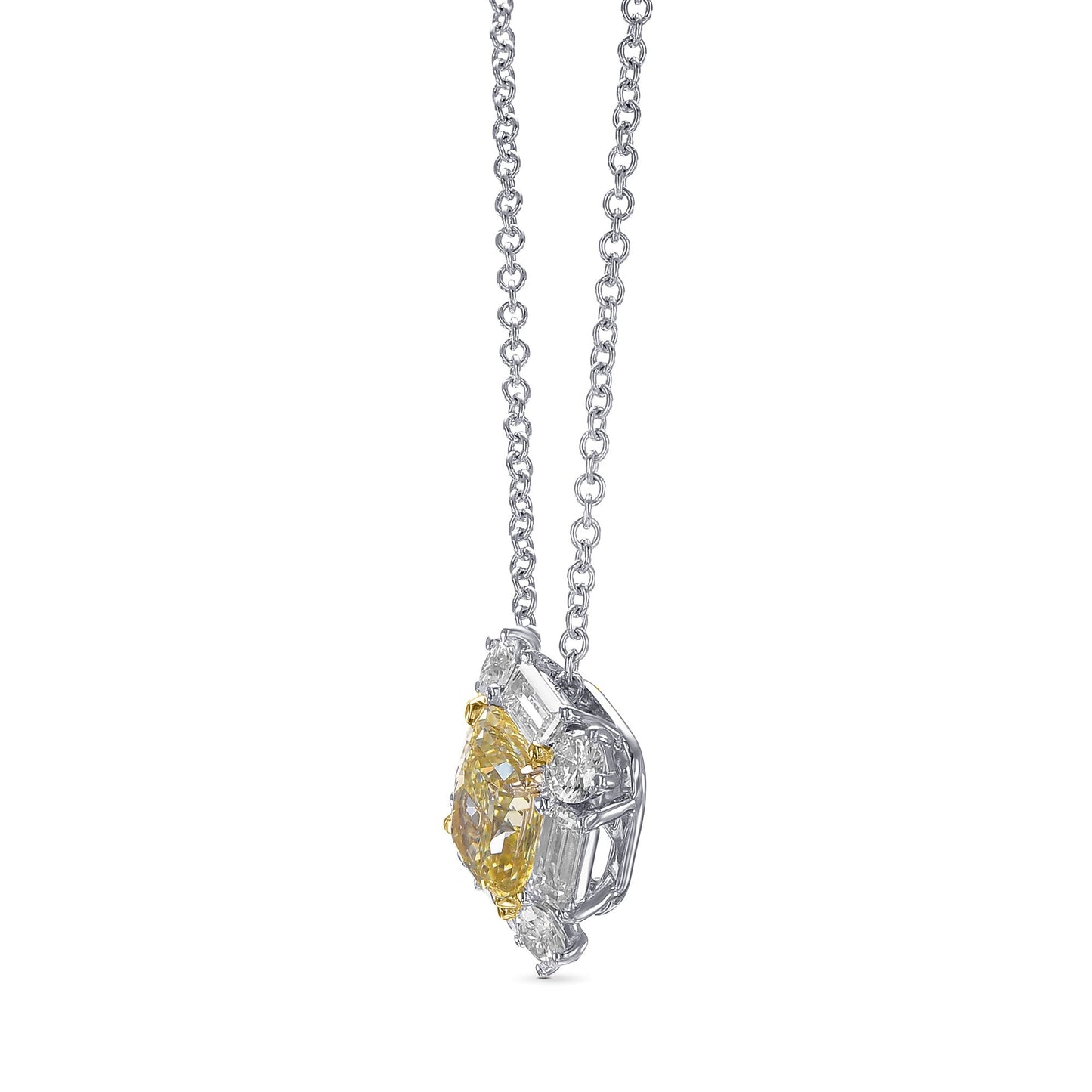 Anhänger mit Halo aus gelben, strahlenden und Baguette-Diamanten