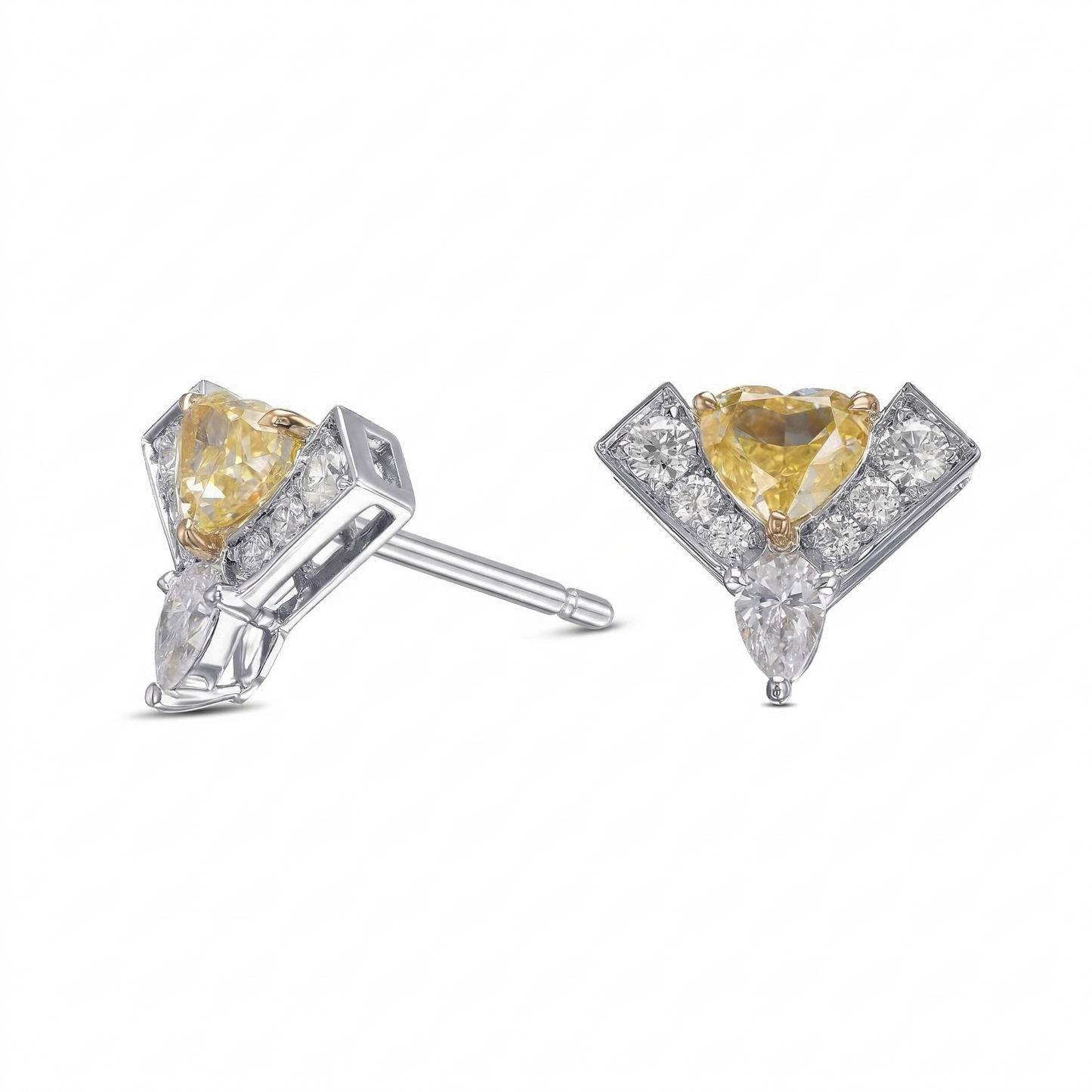 Ohrringe mit Leibish-Logo, Herz und weißen Diamanten in Pavé-Fassung, ausgefallenem, intensivem Gelbton
