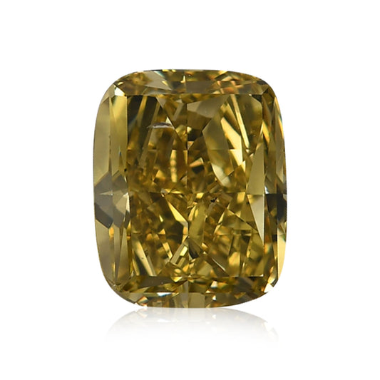 3,01 Karat Fancy Deep Brownish Greenish Yellow Cushion Diamond SI1 GIA