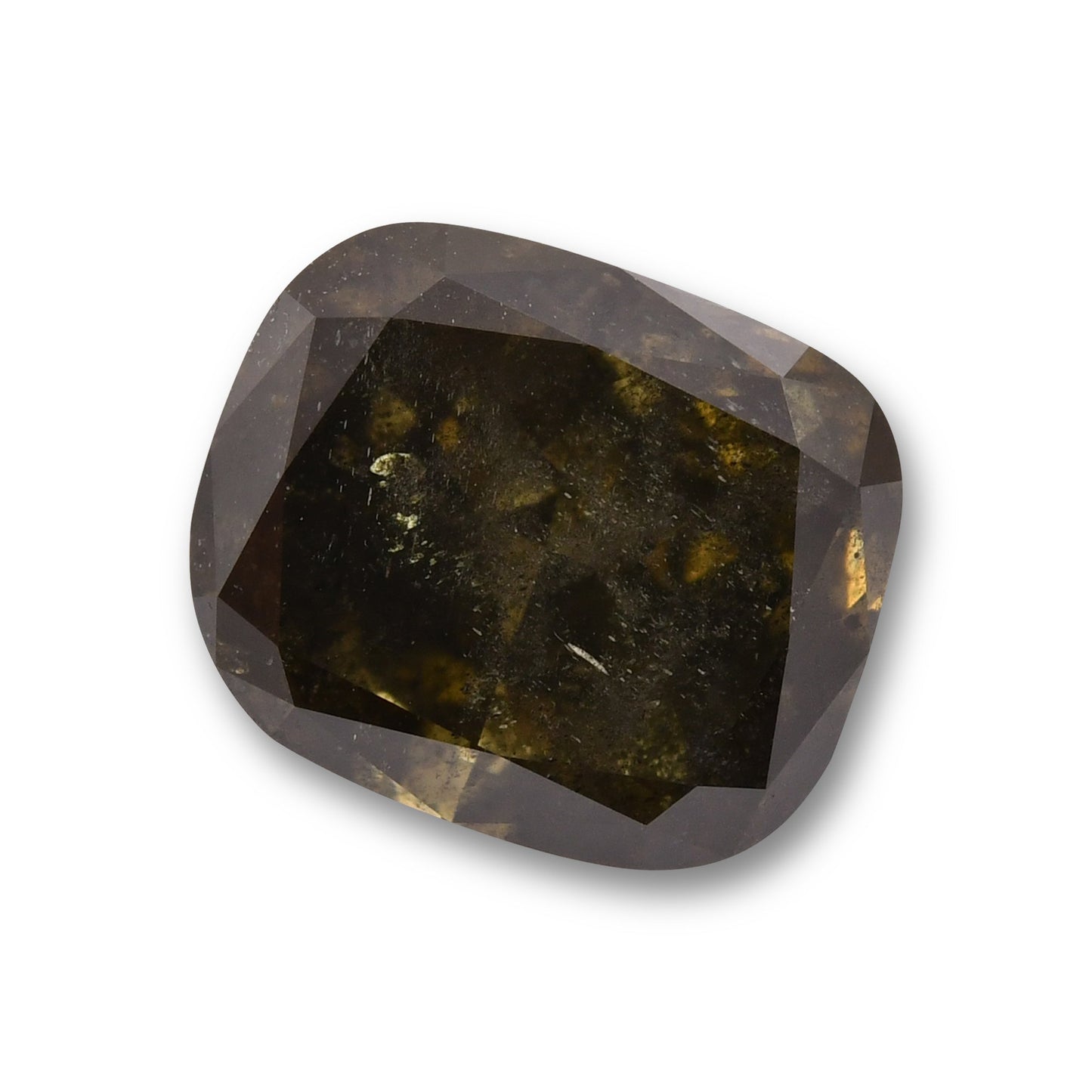 4,06 Karat Fancy Dark Gray Yellowish Green Cushion Diamond (SI2) GIA