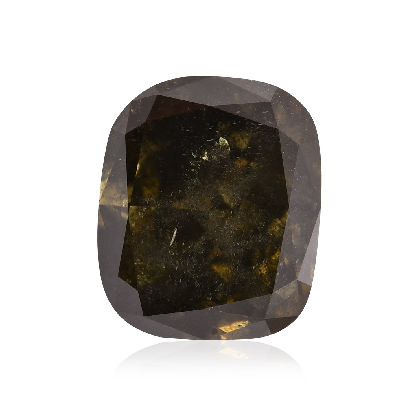 4,06 Karat Fancy Dark Gray Yellowish Green Cushion Diamond (SI2) GIA