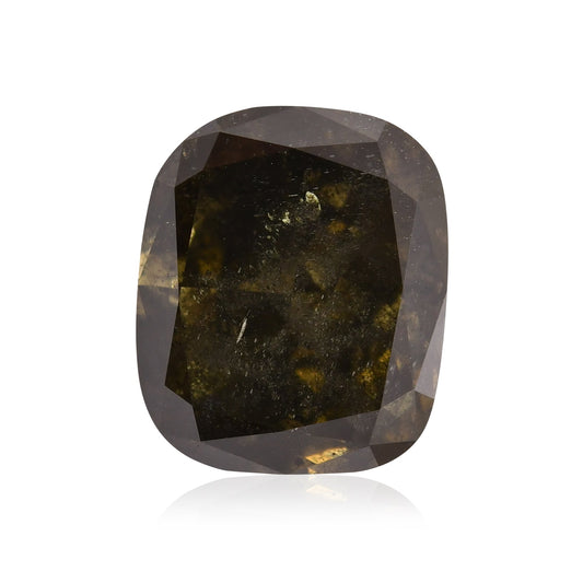 4,06 Karat Fancy Dark Gray Yellowish Green Cushion Diamond (SI2) GIA