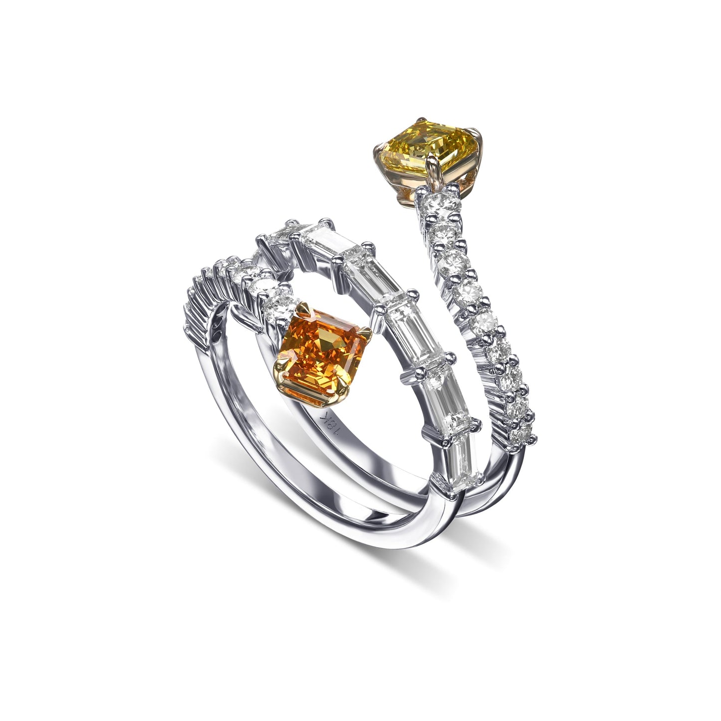 Mix Color Two-stone Crossover Diamond Ring