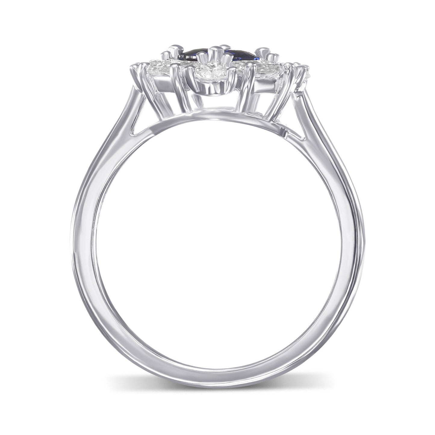Runder blauer Saphir und Diamant-Halo-Ring