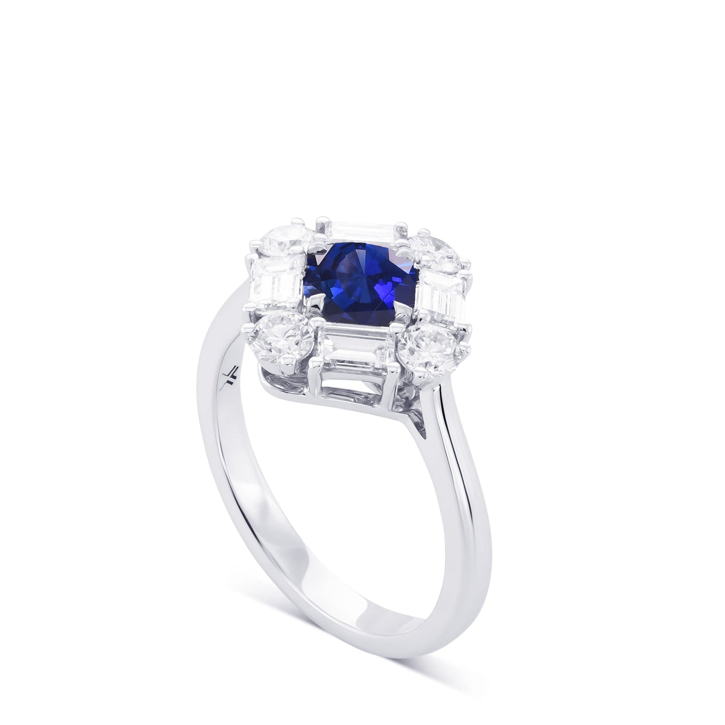 Runder blauer Saphir und Diamant-Halo-Ring