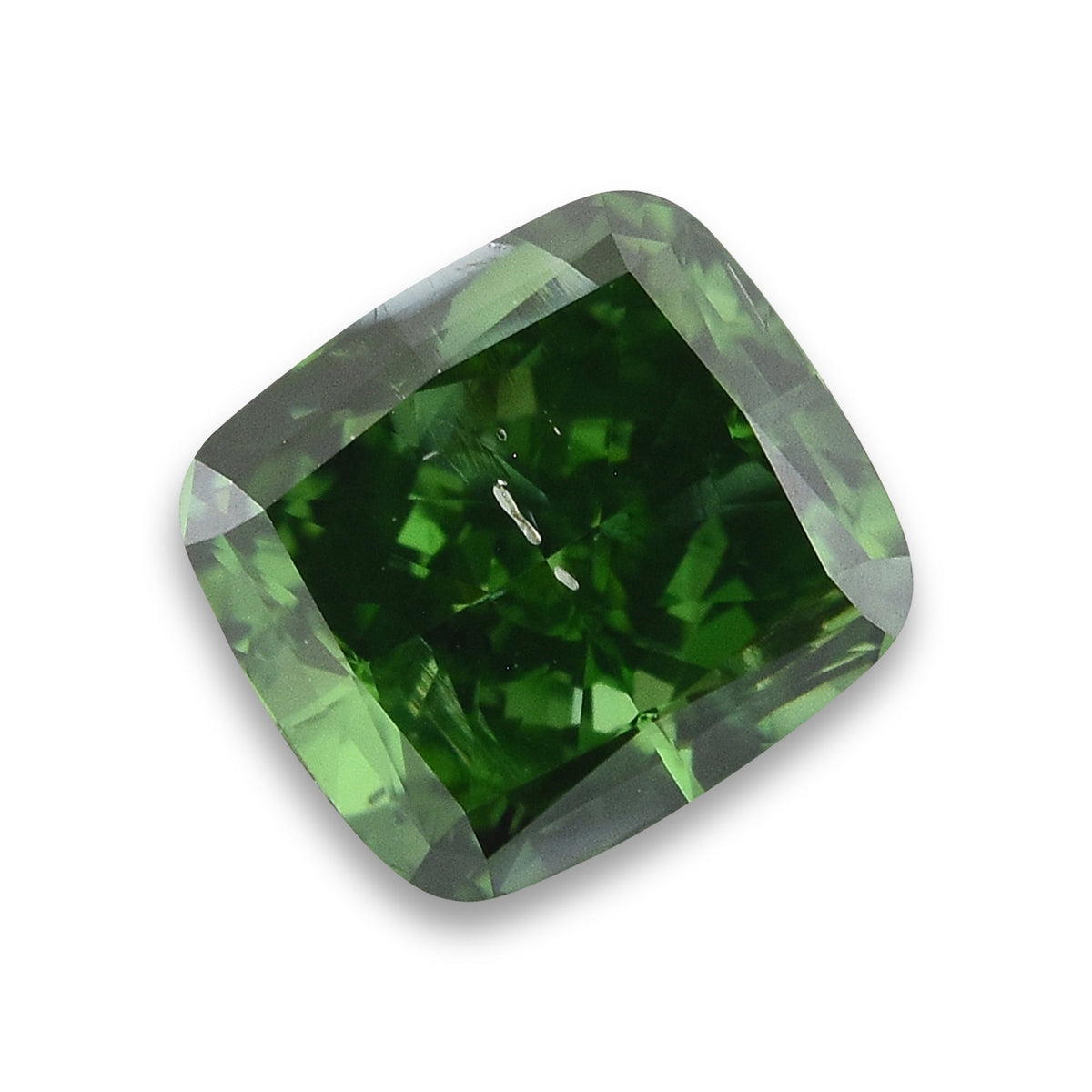 0.50 Carat Fancy Deep Green Cushion Diamond I2 GIA