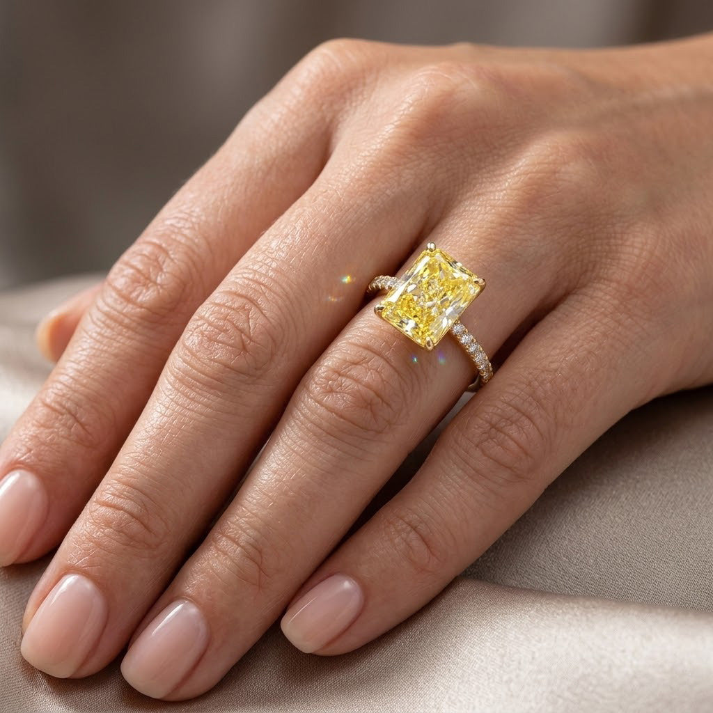 Fancy Yellow Radiant Diamond Side-stone Ring VVS1 GIA