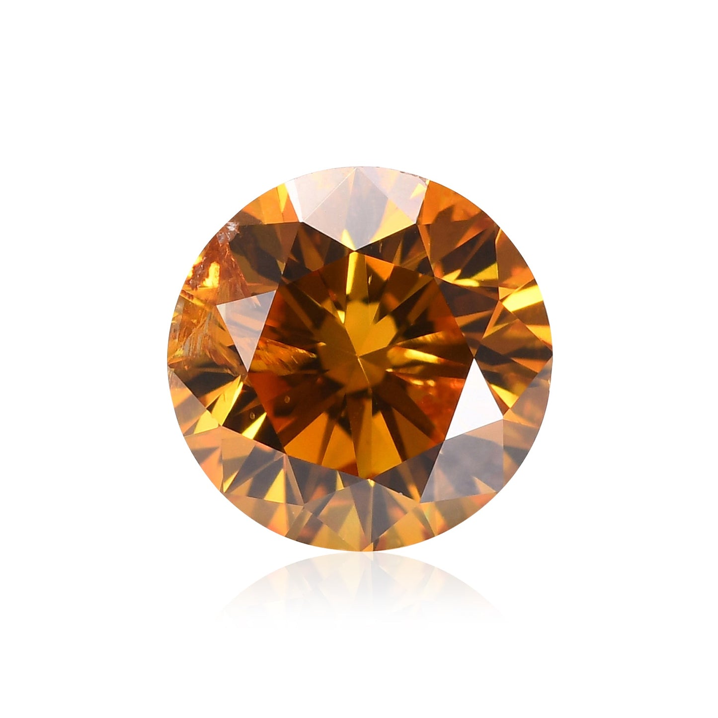0.57 Carat Fancy Deep Yellow Orange Round Brilliant Diamond I2 GIA