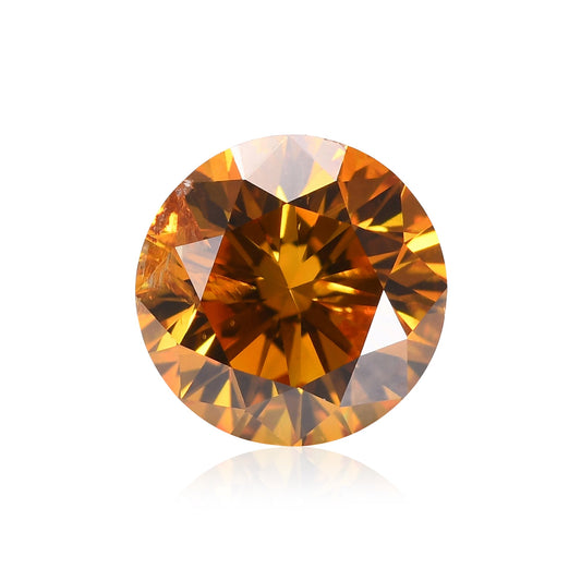 0.57 Carat Fancy Deep Yellow Orange Round Brilliant Diamond I2 GIA