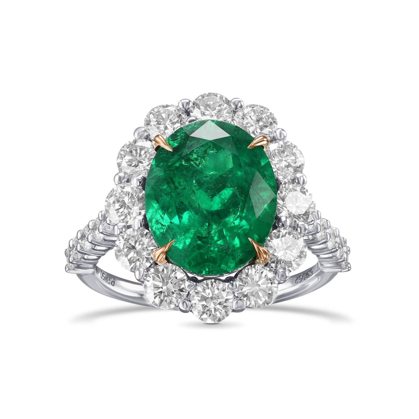 Ovaler Muzo-Ring mit Smaragd und Diamant-Halo