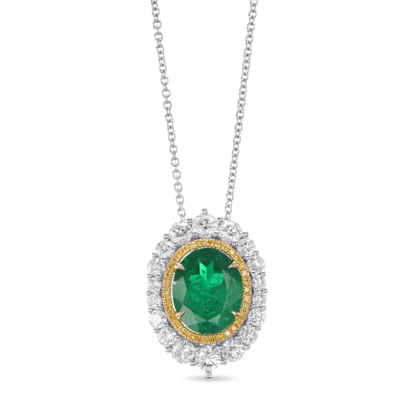 Muzo Ovaler Smaragd- und Diamant-Doppelhalo-Anhänger.