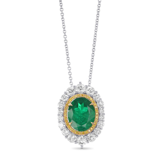 Muzo Ovaler Smaragd- und Diamant-Doppelhalo-Anhänger.