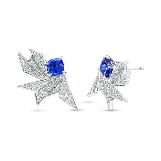 Couture-Ohrringe mit blauem Saphir und Diamanten im Pavé-Stil