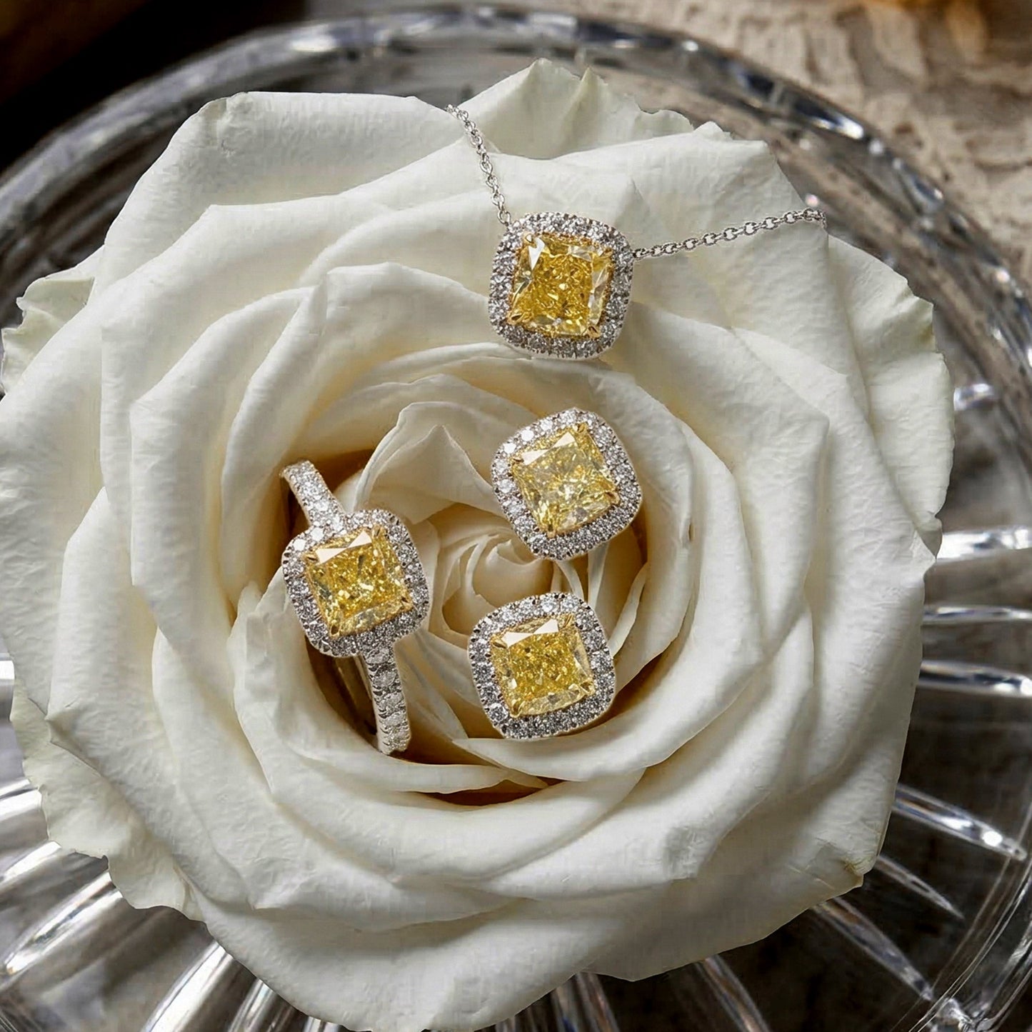 Fancy Light Yellow Cushion Halo Earrings