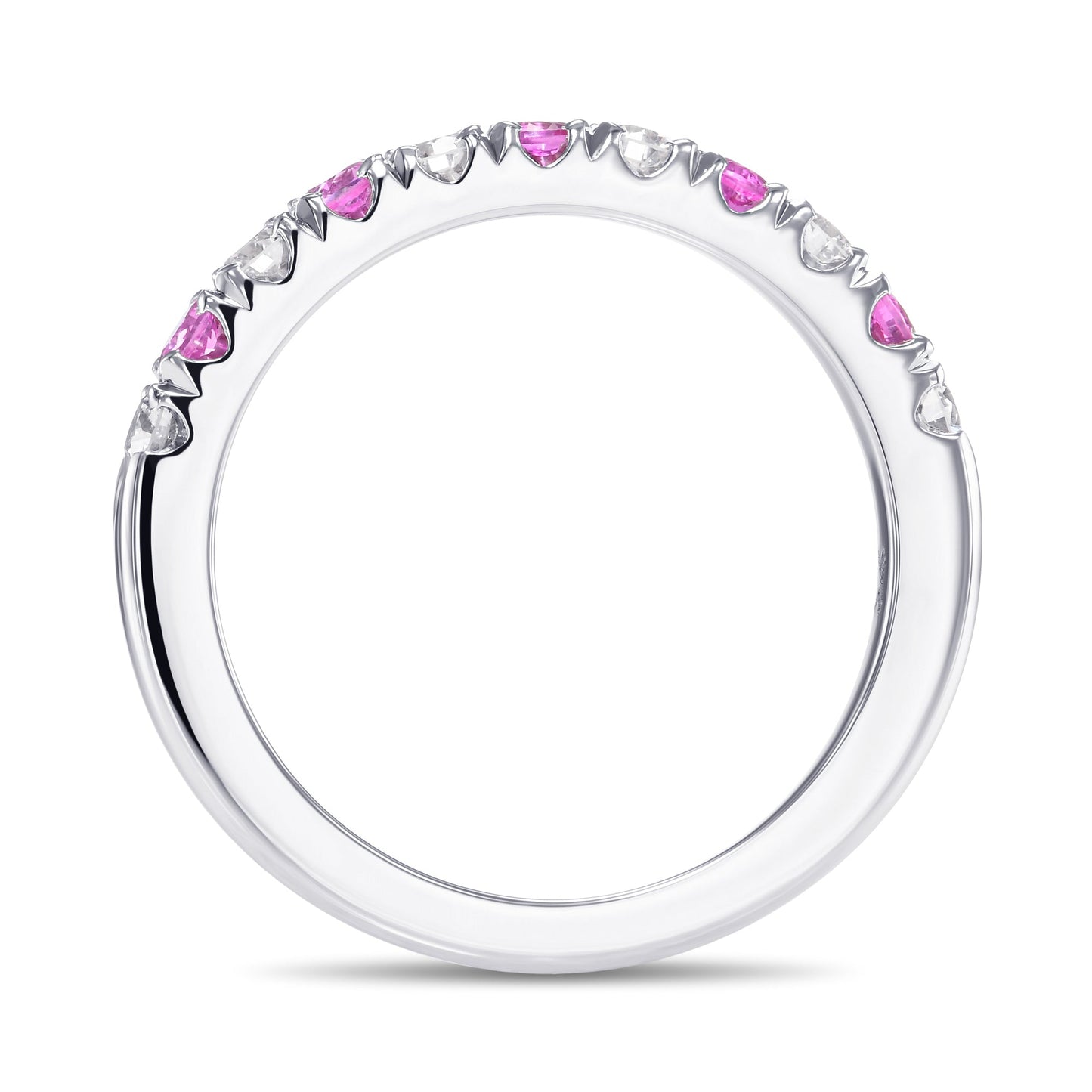 Ehering mit rosa Saphir und Diamanten im Brillantschliff