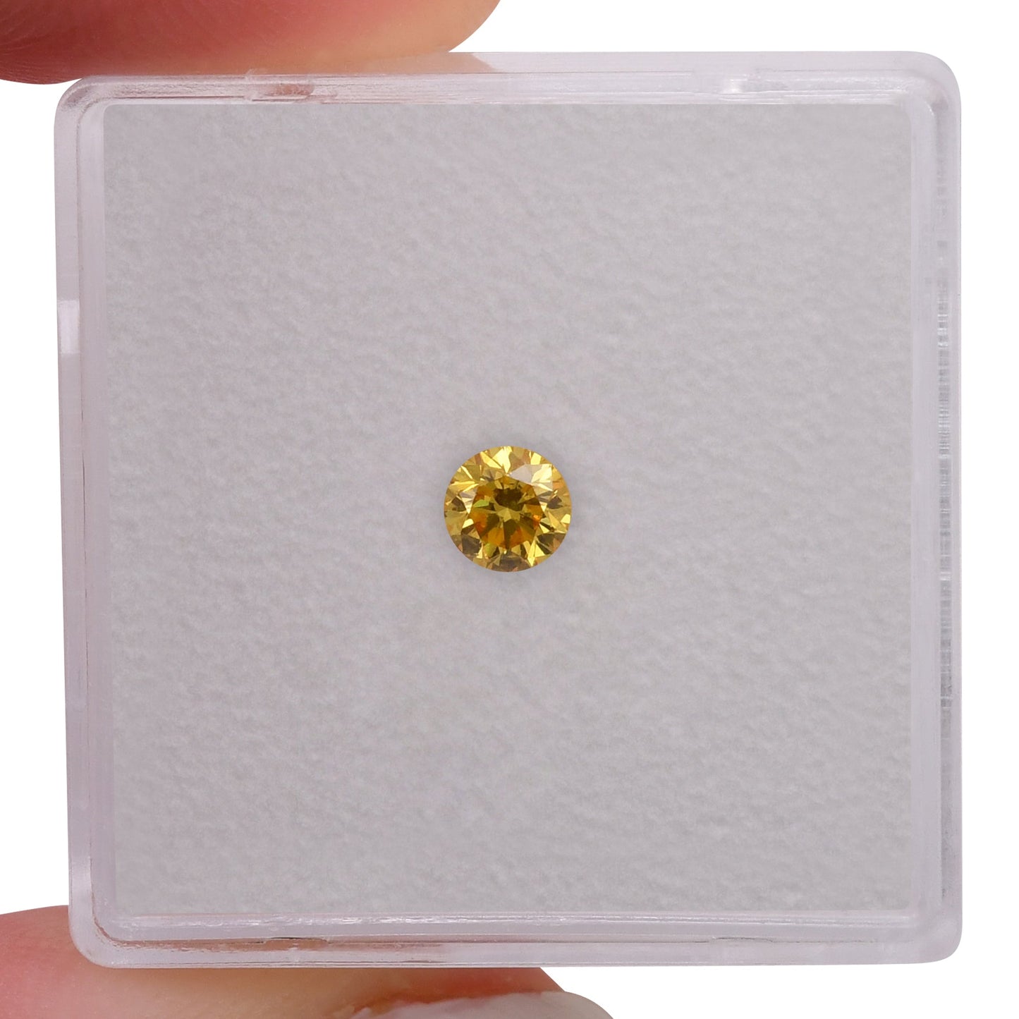 0.25 Carat Fancy Vivid Orangy Yellow Round Brilliant Diamond VVS2 GIA