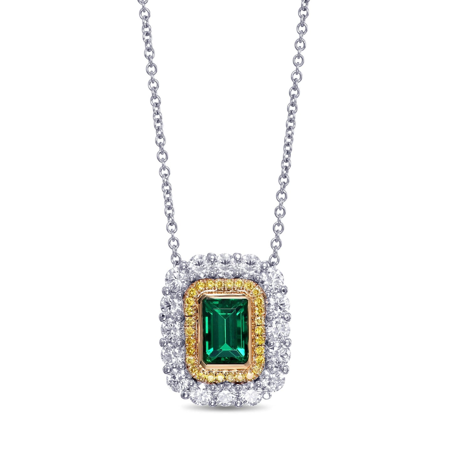Grüner Smaragd- und Diamant-Doppelhalo-Anhänger