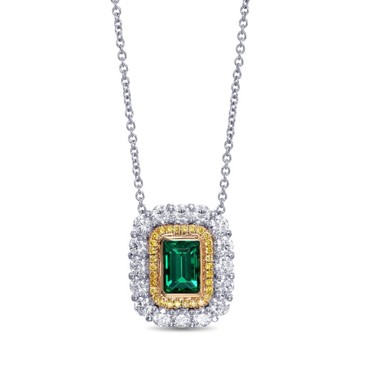 Grüner Smaragd- und Diamant-Doppelhalo-Anhänger