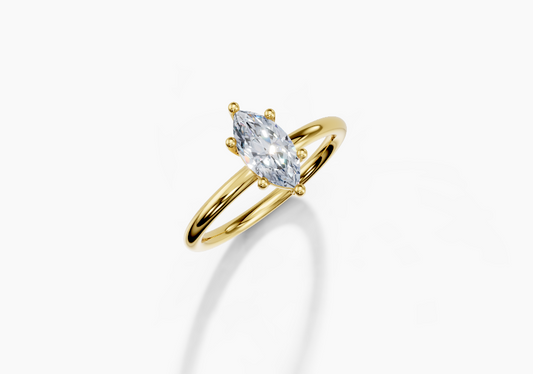 18K Marquise 0.7 Carat E/F VS Plain Plain 6Pr Diamond Ring