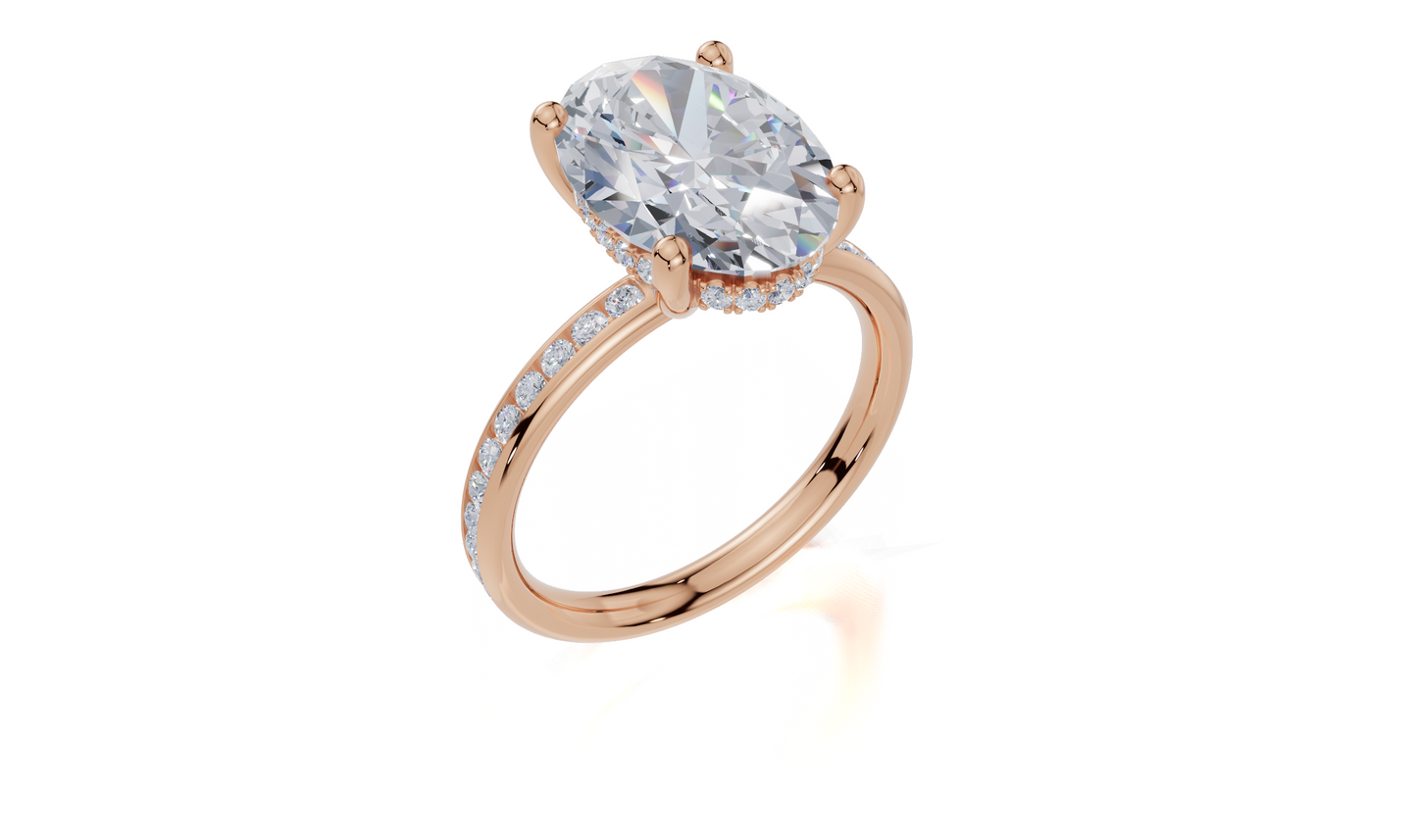 18ct Oval 4.00Carat G/H-CC SI Plain Channel Hidden Halo  Diamond Ring