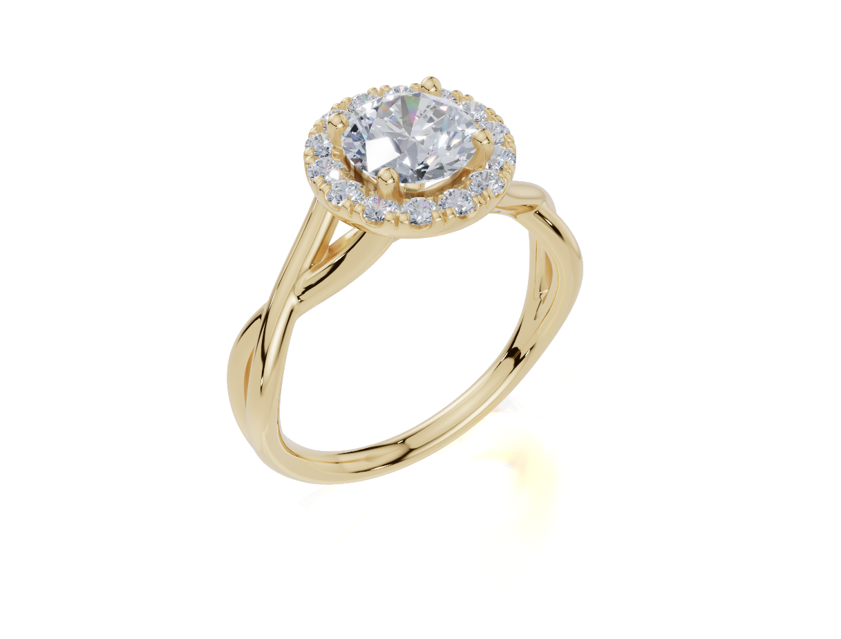 18ct Round 1.00Carat E/F-CC VS Twisted Plain Single Halo  Diamond Ring
