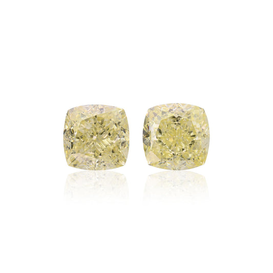 6.04 Carat Light Yellow Cushion Diamonds VS1 GIA Pair