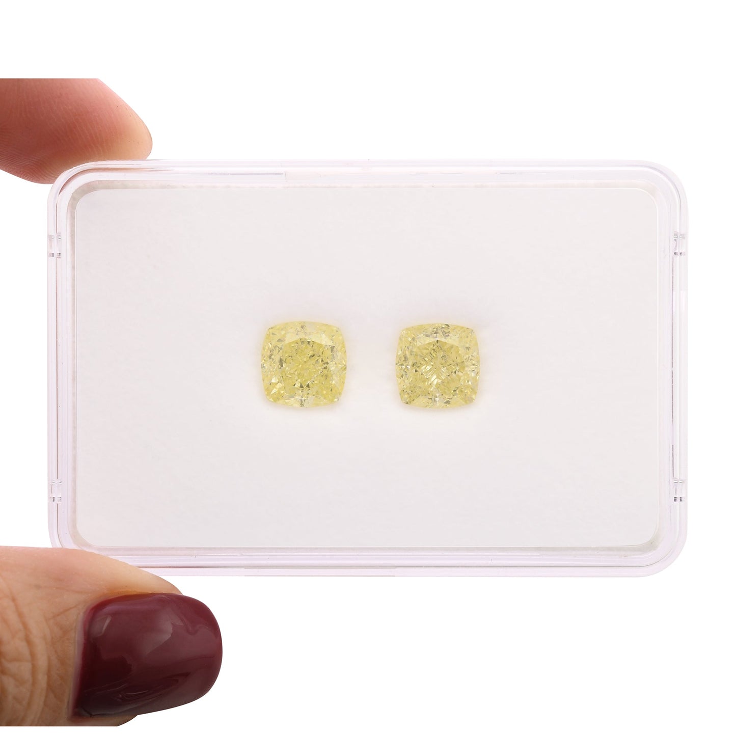 6.04 Carat Light Yellow Cushion Diamonds VS1 GIA Pair