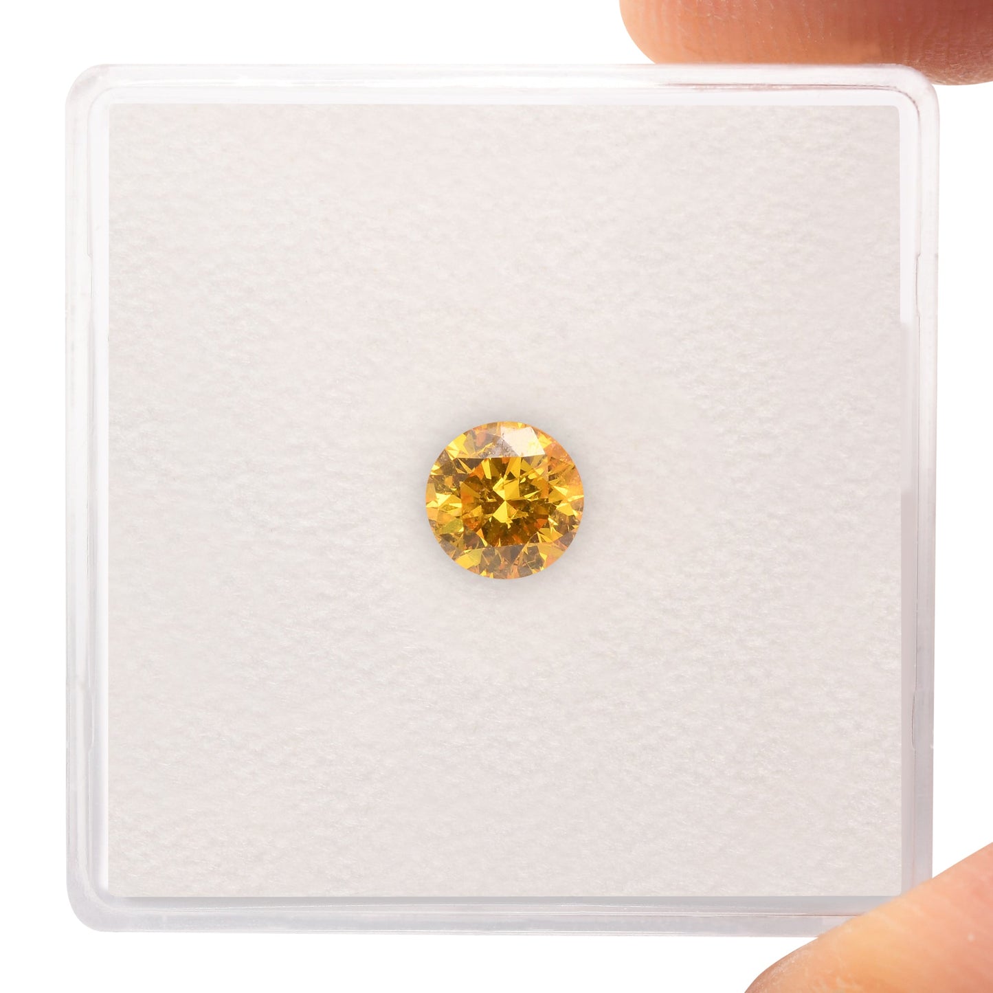 0.52 Carat Fancy Vivid Orangy Yellow Round Brilliant Diamond I2 GIA