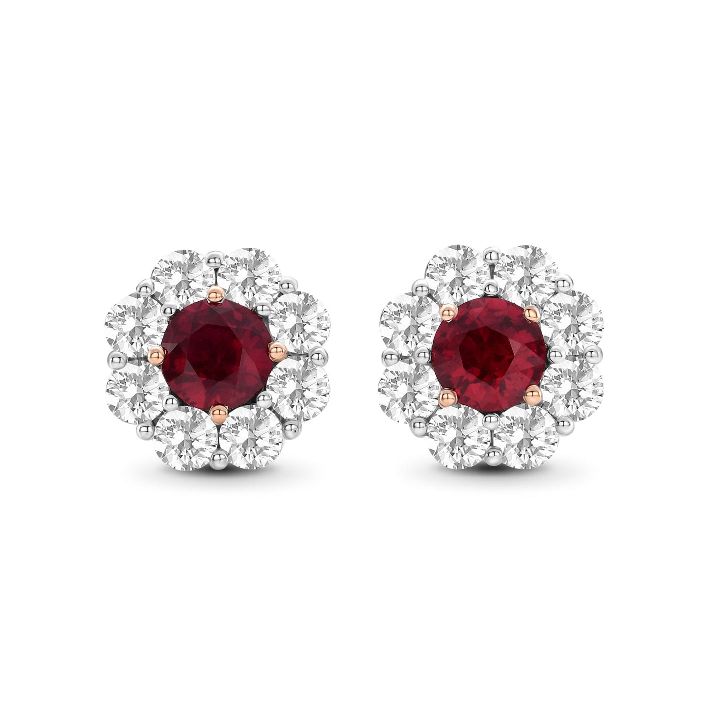 Ohrringe mit floralem Halo aus mosambikanischem Taubenblutrubin und Diamanten