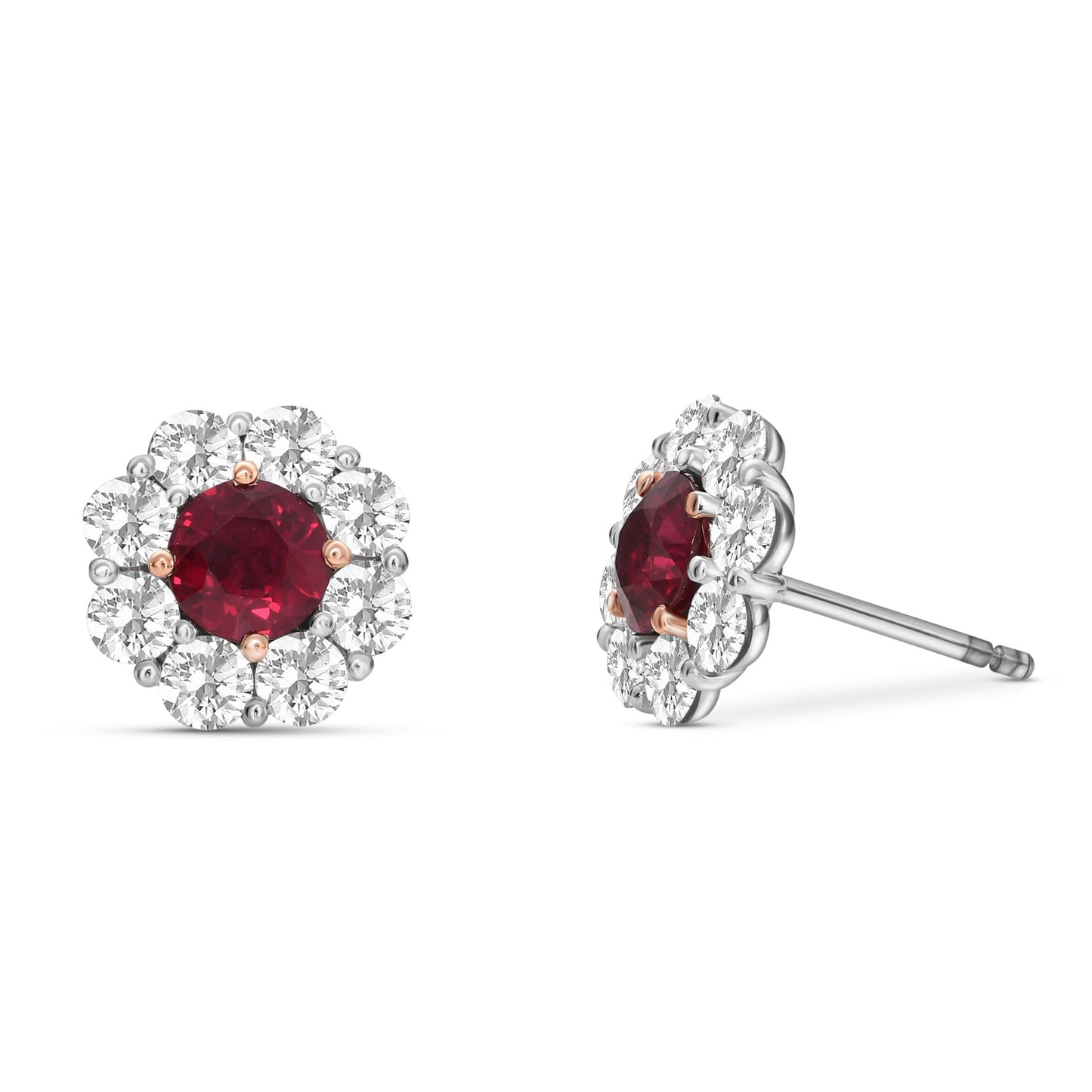 Ohrringe mit floralem Halo aus mosambikanischem Taubenblutrubin und Diamanten