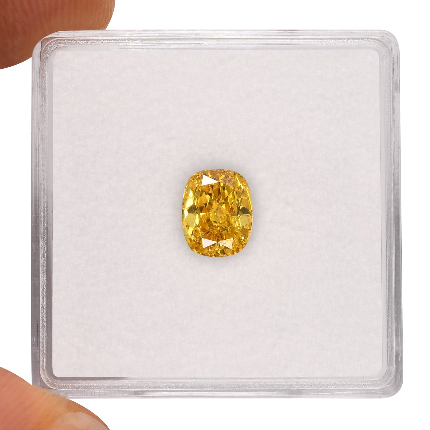 0.81 Carat Fancy Vivid Orangy Yellow Cushion Diamond SI2 GIA