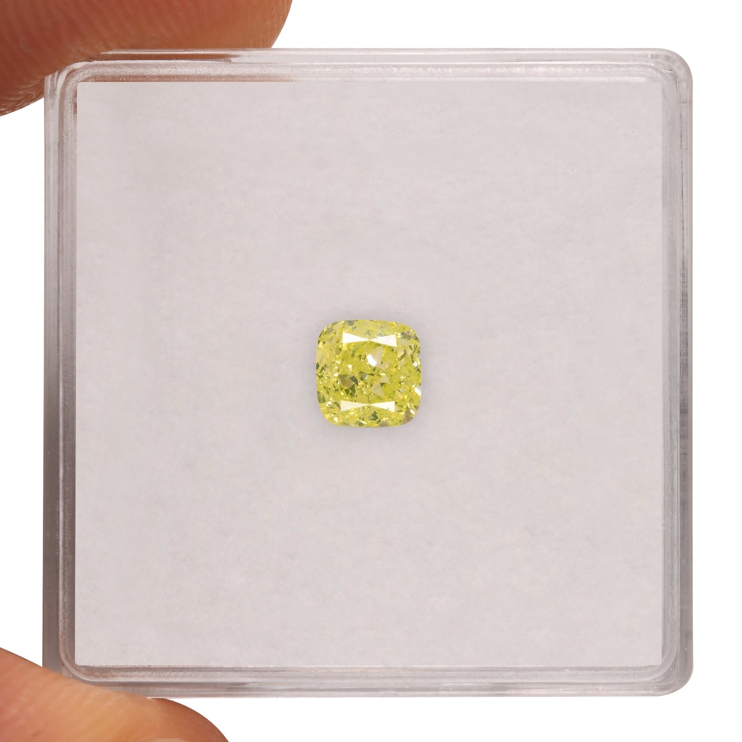 0.58 Carat Fancy Intense Yellow Green Cushion Diamond VVS2 GIA