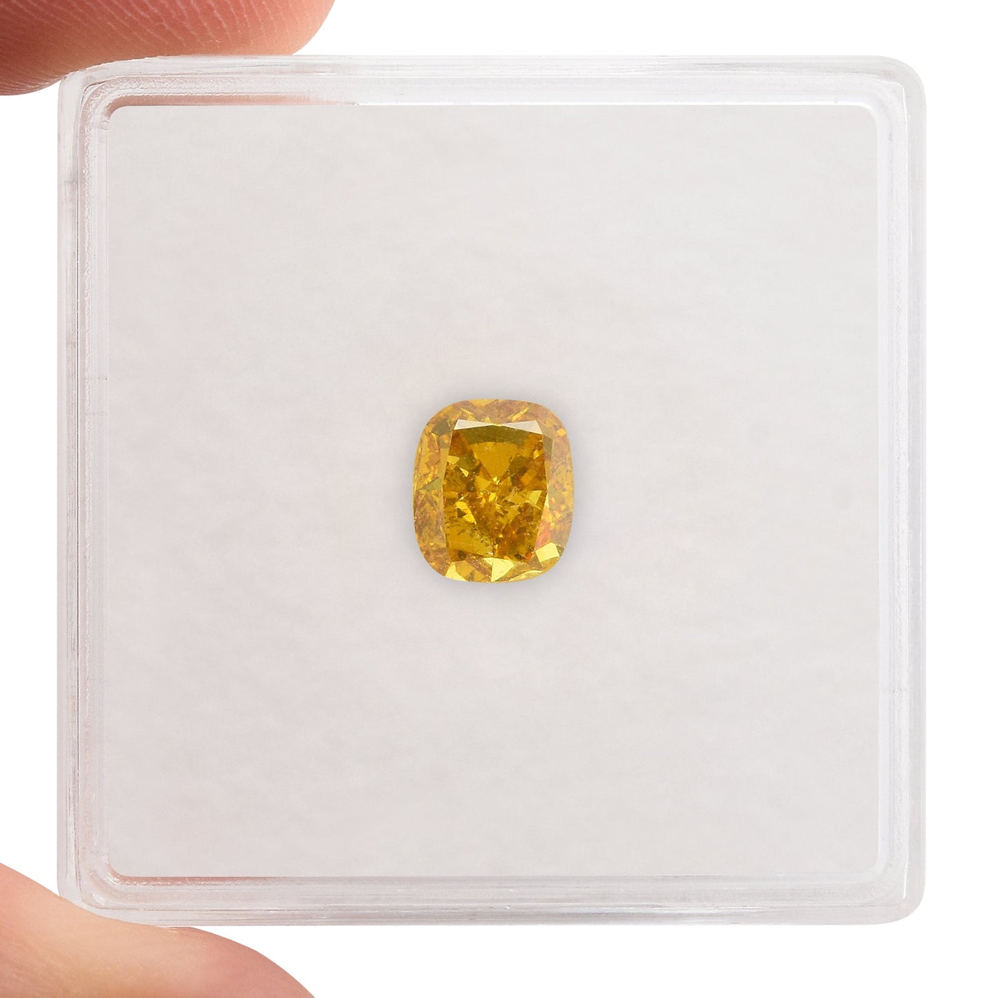 1.00 Carat Fancy Deep Orangy Yellow Cushion Diamond SI2 GIA