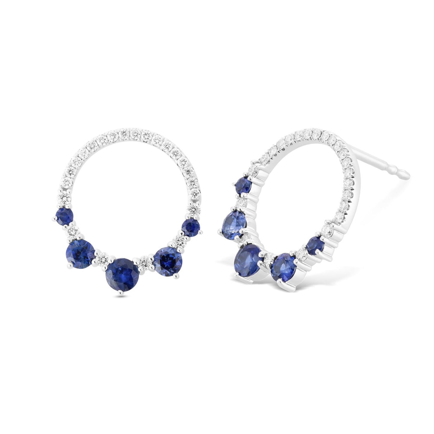 Ohrringe mit blauem, rundem Saphir und Diamanten