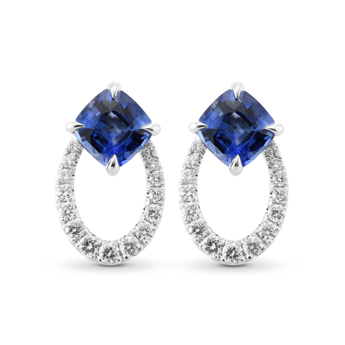 Blue Cushion Sapphire & Diamond Earrings