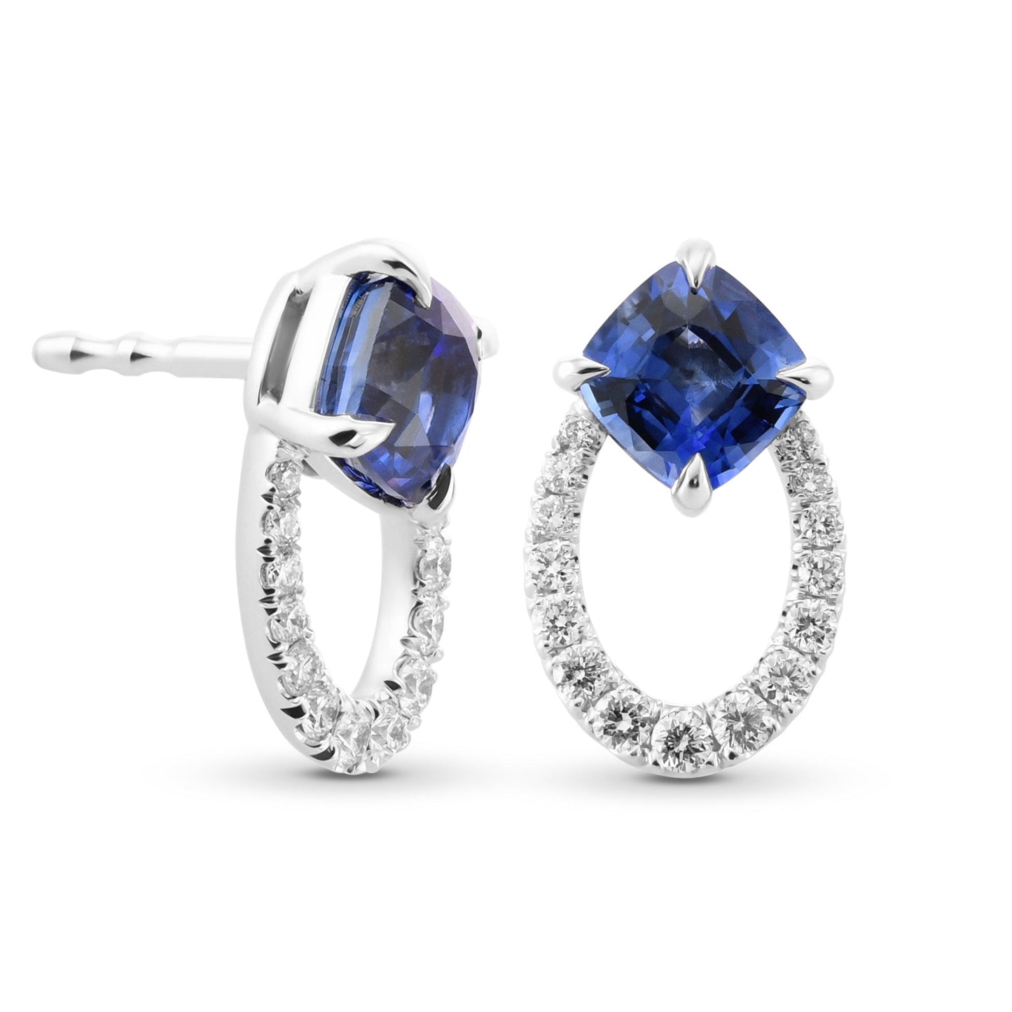 Blue Cushion Sapphire & Diamond Earrings