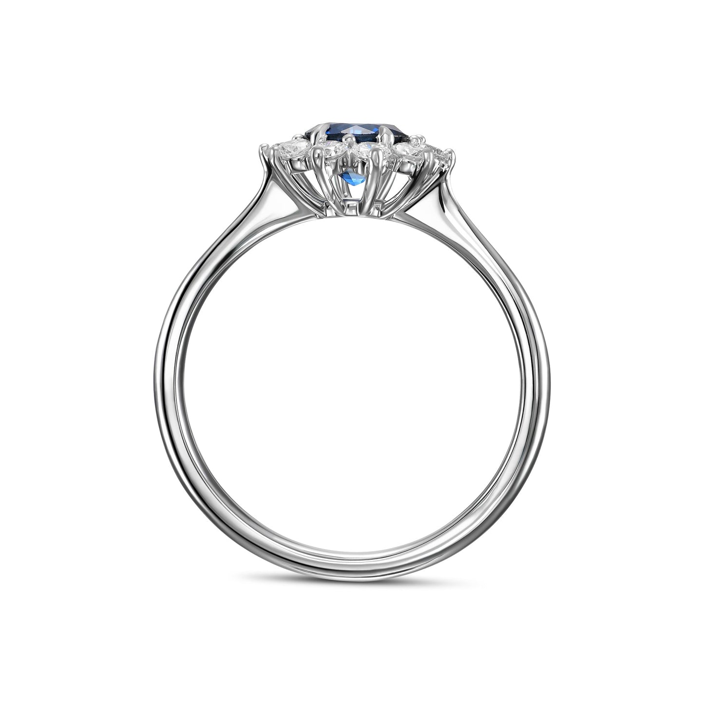 Runder blauer Saphir- und Diamant-Halo-Ring