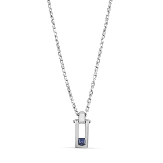 Herrenanhänger mit blauem Saphir im Prinzessschliff und Diamanten