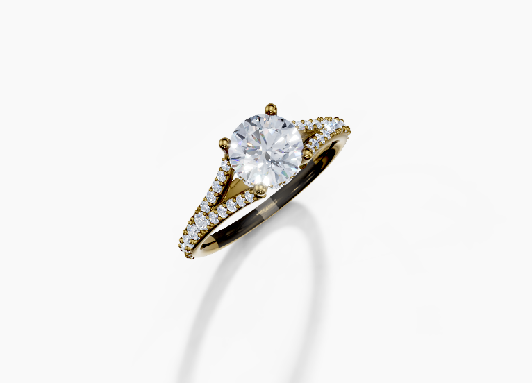 18K Round 1 Carat D/E/F VVS Split Plate Prong Hidden Halo Diamond Ring