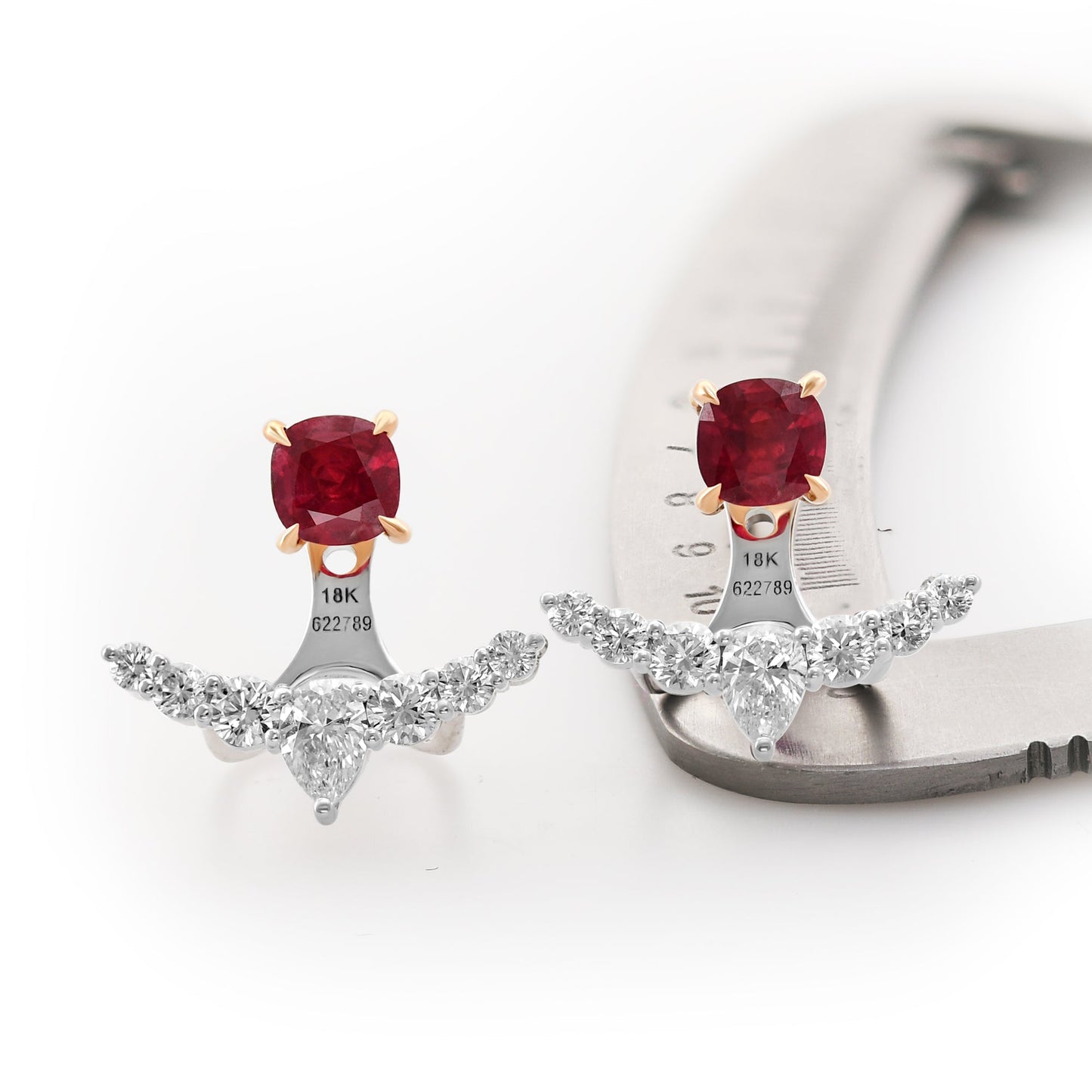 Red Ruby Studs and Diamond Ear Climbers