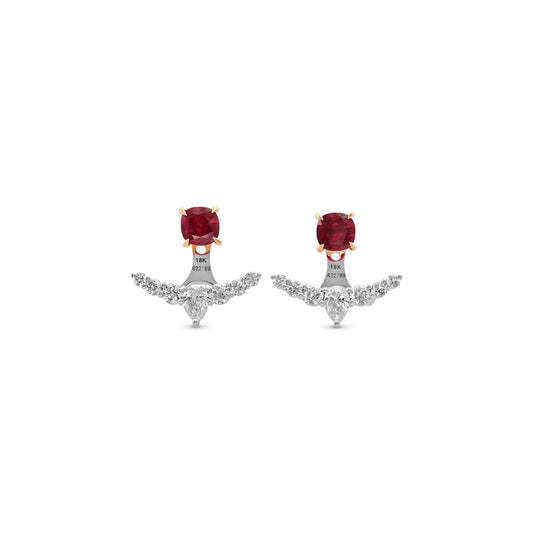 Ohrstecker mit rotem Rubin und Ohrkletterer mit Diamanten