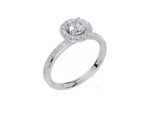18ct Round 0.50Carat D/E/F-CC VVS Plain Channel Single Halo  Diamond Ring