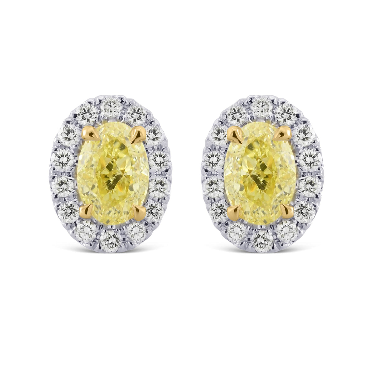 Ausgefallene gelbe ovale Halo-Diamantohrringe