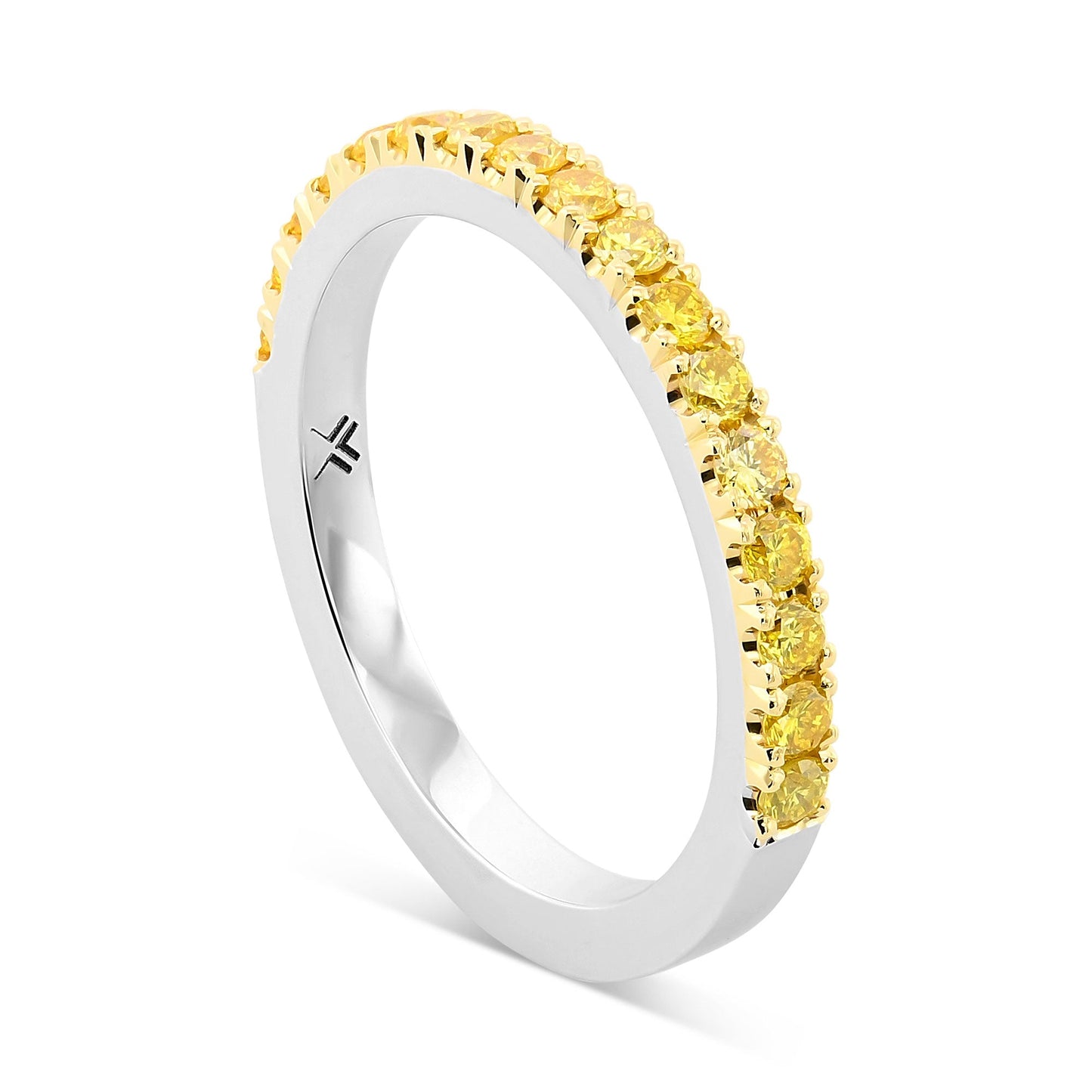 Halb-Ewigkeits-Ehering mit kanariengelbem, leuchtend gelbem Diamanten