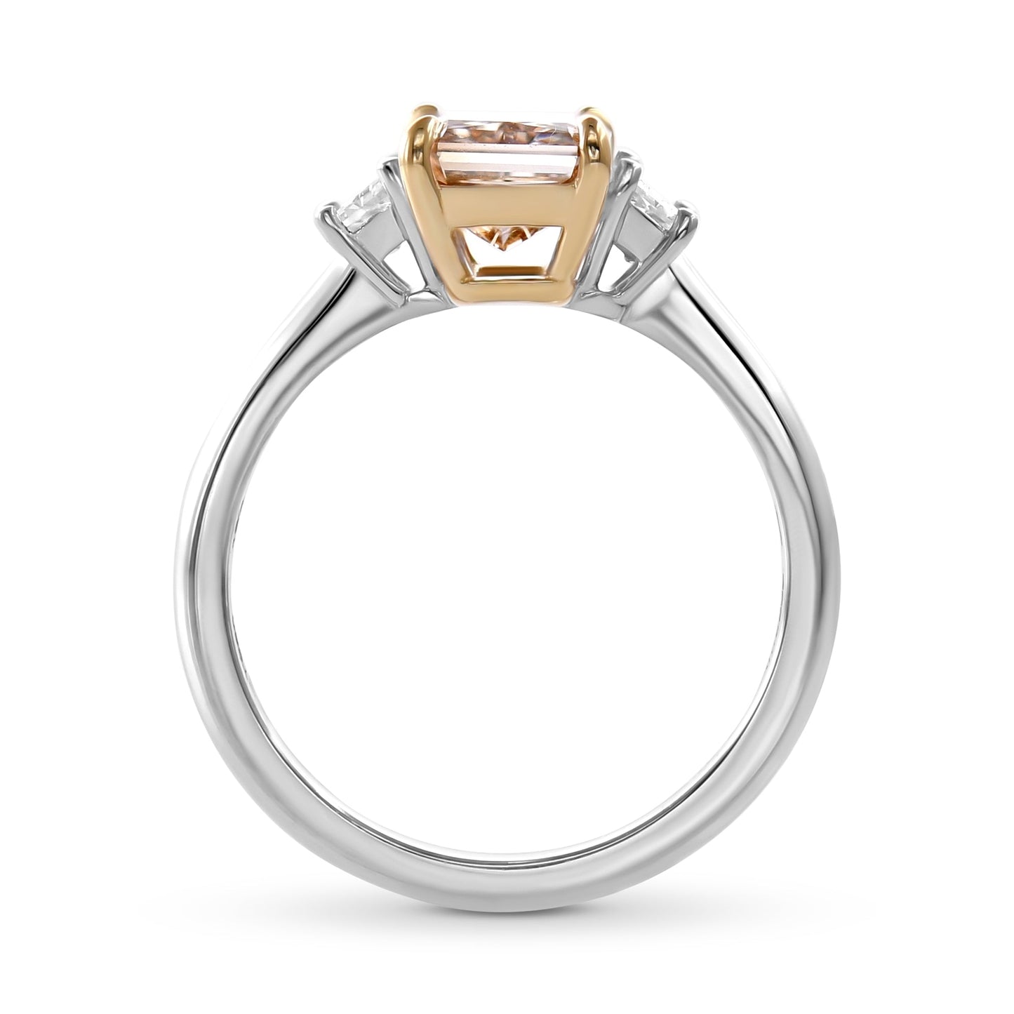 Ausgefallener, rosabrauner, strahlender Dreistein-Diamantring
