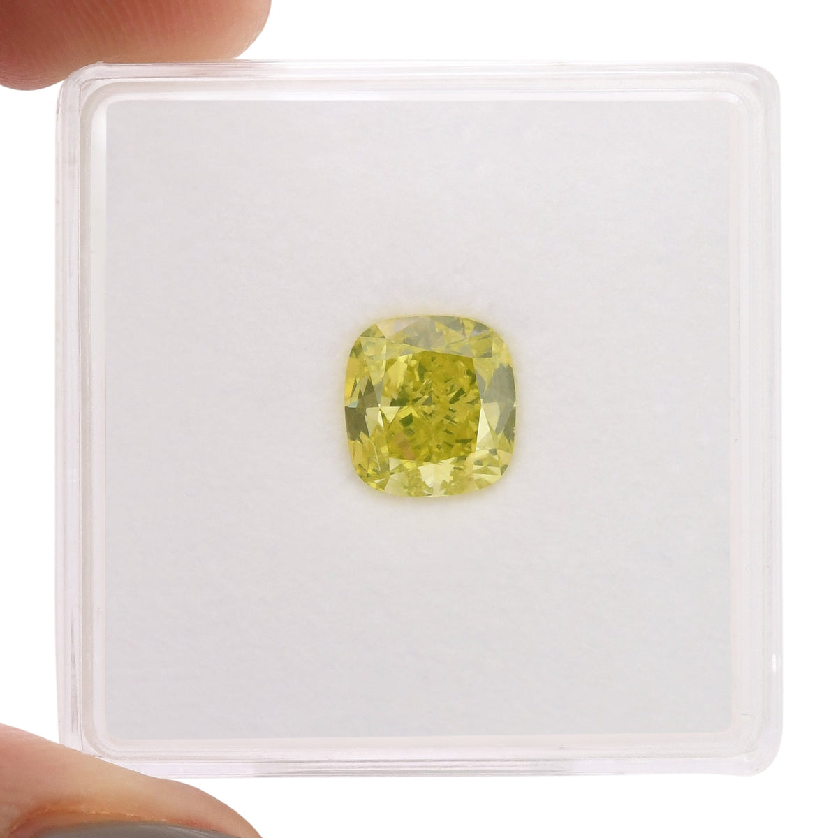 1.71 Carat Fancy Intense Green Yellow Cushion Diamond VS1 GIA