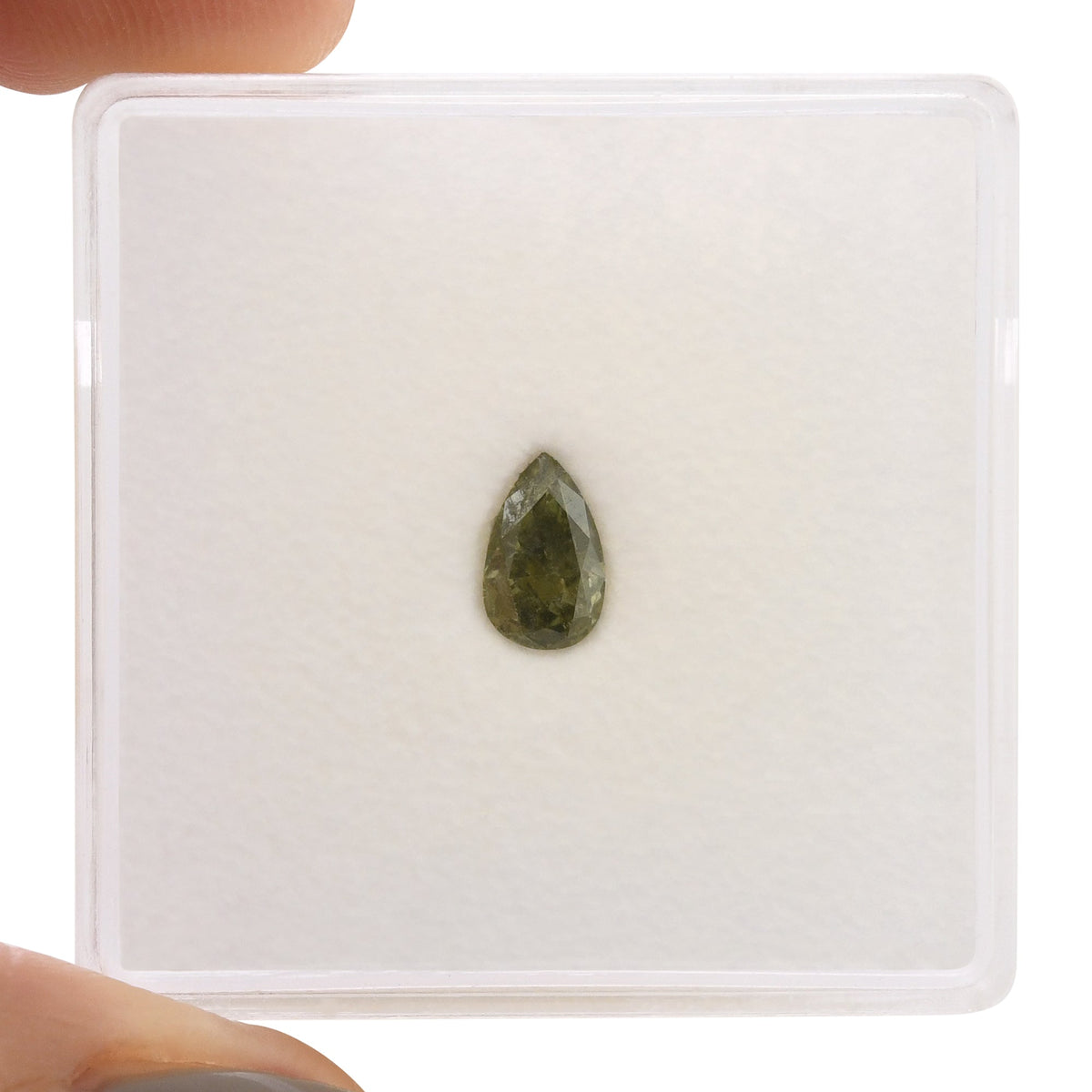 0.39 Carat Fancy Deep Grayish Yellowish Green Pear Diamond VS2 GIA