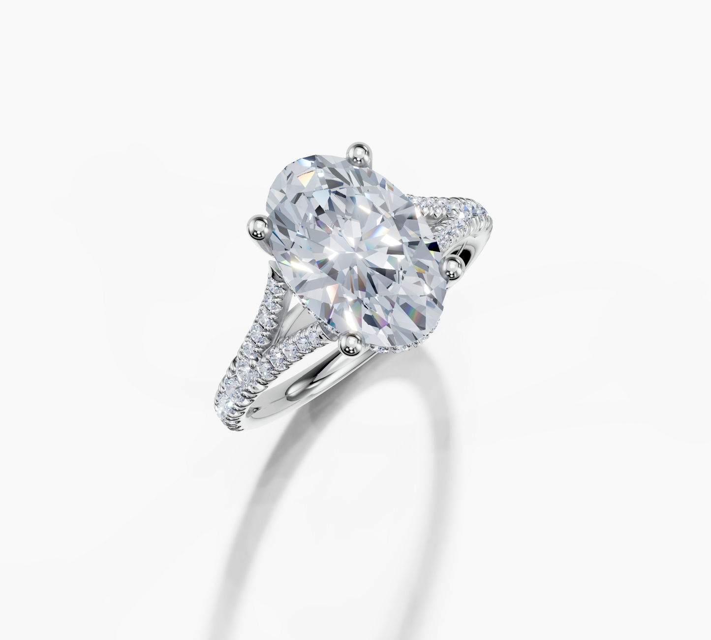 18K Oval 3 Carat D/E/F VS/VVS Split U Micro Hidden Halo Diamond Ring